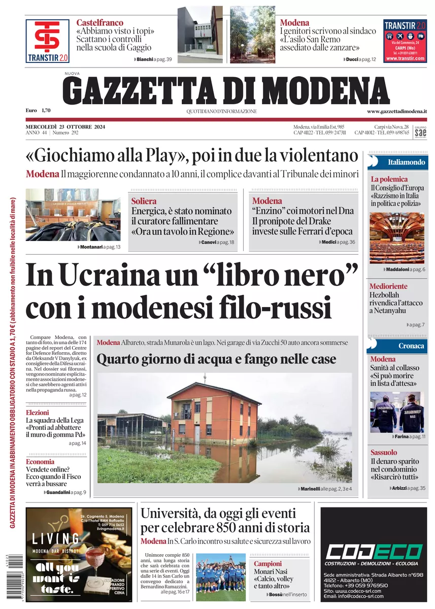 Prima-pagina-gazzetta di modena-oggi-edizione-del-2024-10-23